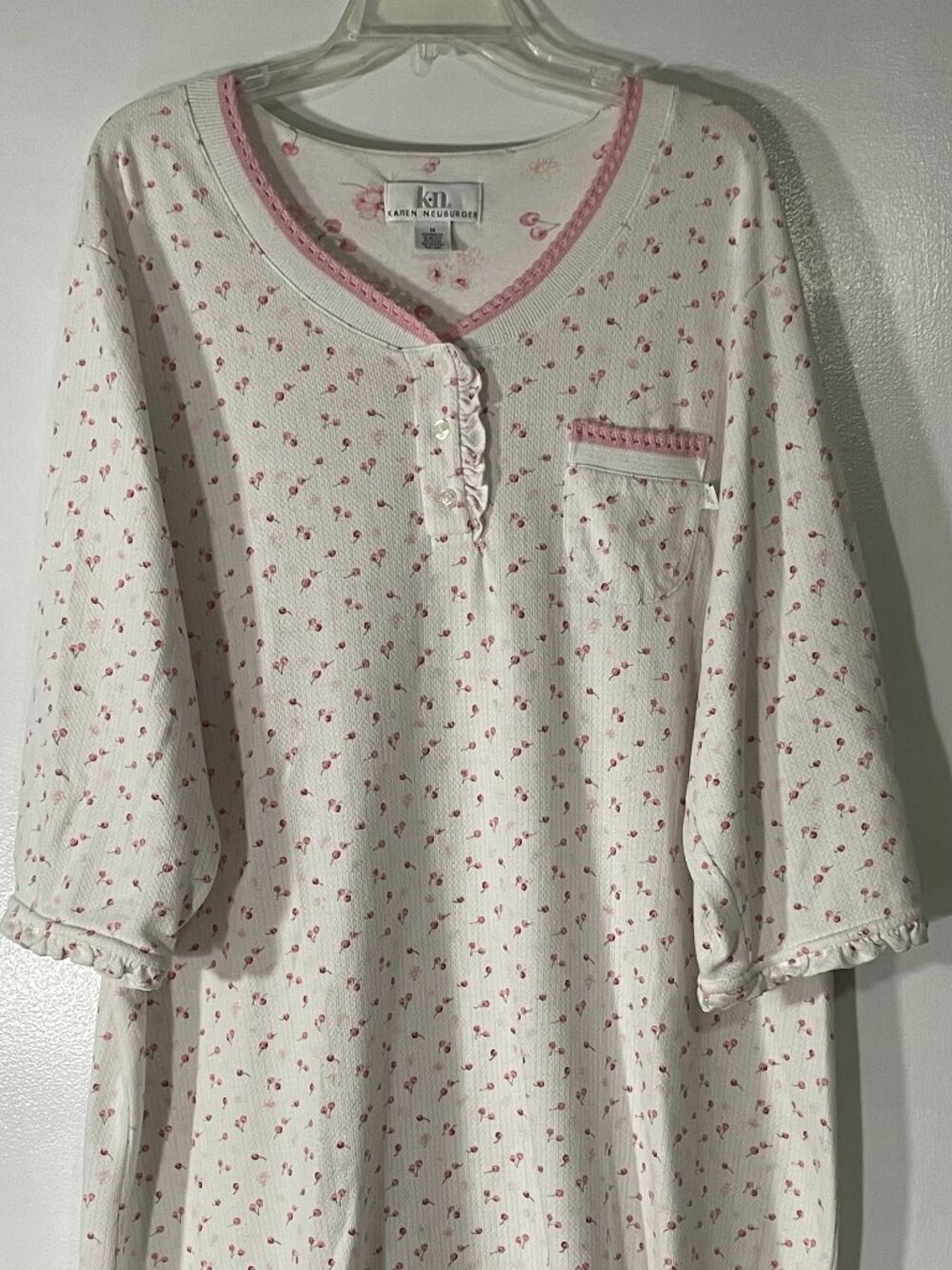 Karen Neuburger Women’s Vintage Nightgown White Pink with Cherries Size 1X